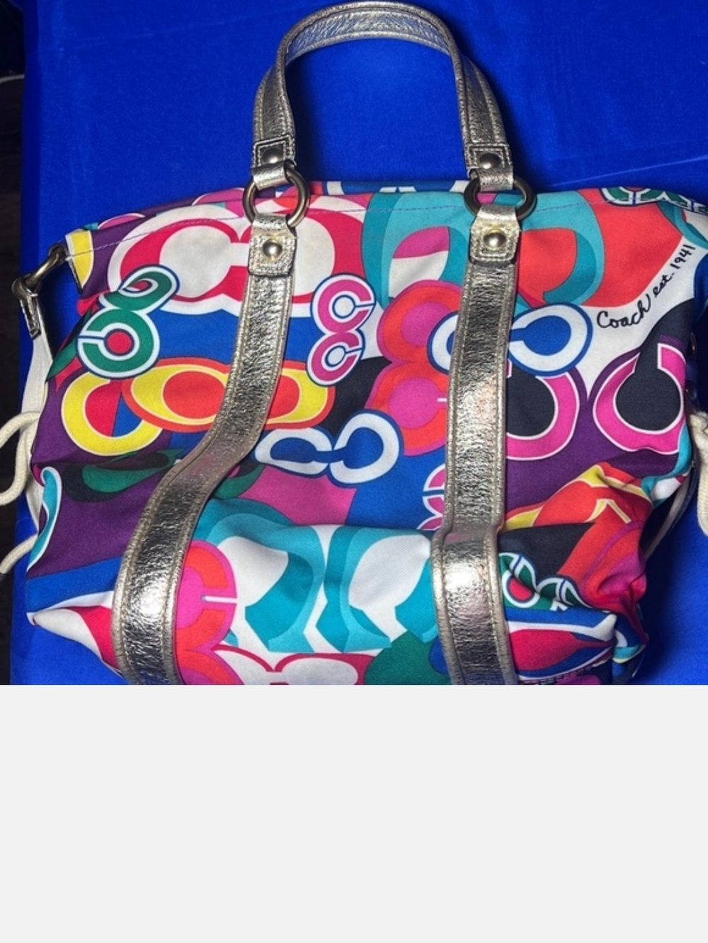 Coach Multicolor Signatureuu Print Tote with Metallic Gold Straps
